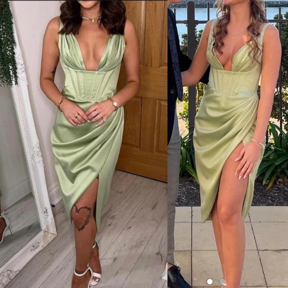 HOUSE OF CB FAYE PISTACHIO SATIN CORSET MIDI DRESS NWOT size XS